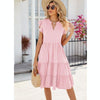 Butterfly Sleeve Layered Hem Dress V-Neck Loose Waist-Cinching Patchwork Dress, Size: L(Pink)