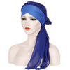 Ladies Forehead Cross Chiffon Long Tail Cap Turban Hat, Size:One Size(Royal Blue)