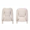 Autumn and Winter Women Sweater Waist Lantern Sleeve Knitted Top, Size: XL(Wine Red)