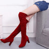 Ladies Over-the-knee Boots Frosted Leather Thick High Heel Boots, Size: 34(Wine Red)