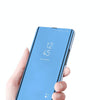 For Samsung Galaxy S20 FE 5G Plated Mirror Horizontal Flip Leather Case with Holder(Blue)