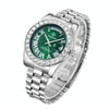 CAGARNY 6886 Diamond-encrusted Roman Numeral Dial Quartz Watch for Men(Silver Shell Green Dial)
