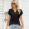 Women V-Neck Button Hollow Loose Short Sleeve T-Shirt Blouse, Size: M(Black)