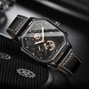 BINBOND B6577 30M Waterproof Luminous Square Quartz Watch, Color: Black Leather-White-White
