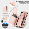 For Samsung Galaxy S24 Ultra 5G Double Flap Zipper RFID Leather Phone Case with Short Lanyard(Rose Gold)
