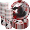 10pcs Halloween Disposable Blood Handprint Tableware Horror Party Decoration, Style: Red Forks
