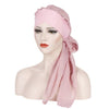 Ladies Forehead Cross Chiffon Long Tail Cap Turban Hat, Size:One Size(Pink)