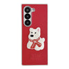 For Samsung Galaxy Z Fold5 5G Skin Fee Litchi Pattern Scarf Embroidered Dog Phone Case(Red)