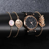Ladies Magnet Buckle Watch Casual Flower Dial Watch Alloy Mesh Quartz Watch(Black+No.2 Bracelet)
