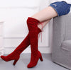 Ladies Over-the-knee Boots Frosted Leather Thick High Heel Boots, Size: 40(Wine Red)