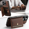 For iPhone 14 Plus Suteni H20 Cross-Grain MagSafe Horizontal Card Bag Back Phone Case(Brown)