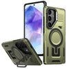 For Samsung Galaxy A55 5G Shield Hollow Frame Holder MagSafe Phone Case(Olive Green)