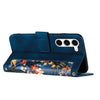 For Samsung Galaxy S23 5G Floral Pattern Leather Phone Case with Lanyard(Dark Blue)