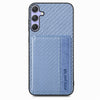 For Samsung Galaxy S25 5G Carbon Fiber Magnetic Card Wallet RFID Blocking Phone Case(Blue)