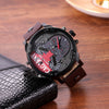 CAGARNY 6820 Men Dual Movement Red Face Leather Strap Quartz Watch(Brown)