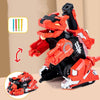 2 In 1 Dinosaur Transforming Engineering Car Inertial Automatic Crash Toy, Color: Tank-T-Rex Red