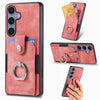 For Samsung Galaxy S25 Ultra 5G Retro Skin-feel Ring Card Wallet Phone Case(Pink)