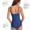 DS02 Ladies Suspender Conservative Triangle One-Piece Swimsuit With Chest Pad, Size: XL(Dark Blue)