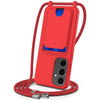 For Samsung Galaxy S25+ 5G Integrated Card Bag Solid Color Liquid Silicone Phone Case with Lanyard(Red)