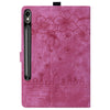 For Samsung Galaxy Tab S10 FE+ Cartoon Sakura Cat Embossed Leather Tablet Case(Rose Red)