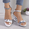 Women Summer Roman Sandals Thick Bottom Slope Heel Printed Buckle High Heels Sandals, Size: 43(Black)