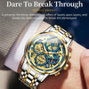 OLEVS 9947 Men Multifunctional Hollow Waterproof Quartz Watch(Blue + Gold)