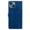 For iPhone 15 Lace Floral Embossed Magnetic Buckle Leather Phone Case(Blue)