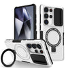 For Samsung Galaxy S25 Ultra 5G Sliding Camshield MagSafe Holder TPU Hybrid PC Phone Case(Black White)