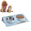 Large Blue Sloped Pet Bowl - Anti-Skid, Stainless Steel, L