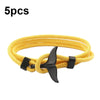 5pcs Whale Tail Braided Hand Rope Double Live Buckle Adjustable Bracelet(Yellow)