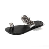 Flat Bottom Pin Rhinestone Sequins Sandals, Shoe Size:36(Black)
