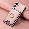 For Samsung Galaxy S23+ 5G Retro Cross Leather Ring Vertical Insert Card Bag MagSafe Phone Case(Pink)