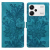 For Redmi Note 13 Pro+ Lace Floral Embossed Magnetic Buckle PU Phone Case With Wrist Strap(Green)