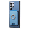 For Samsung Galaxy S25 Ultra 5G Retro Cross Leather Ring Vertical Insert Card Bag MagSafe Phone Case(Blue)