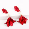 Long Exaggerated Fabric Art Handmade Petal Earrings, Color: E1910-4 Pearl Model