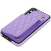 For Samsung Galaxy S23+ 5G Rhombic Dual Buckle Card Slots Phone Case with Lanyard(Purple)