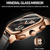 BINBOND B6577 30M Waterproof Luminous Square Quartz Watch, Color: Black Leather-Black-Rose Gold