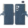 For Samsung Galaxy A36 Ostrich Pattern Genuine Leather RFID Phone Case(Blue)