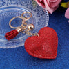 Heart Keychain Leather Tassel Gold Key Holder Metal Crystal Key Chain Keyring Charm Bag Auto Pendant Gift(red)