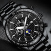 FNGEEN 5800 Men Three Eyes and Six Pins Watch Student Quartz Watch(White Steel Black Surface)
