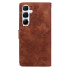 For Samsung Galaxy A34 5G Lace Floral Embossed Magnetic Buckle PU Phone Case With Wrist Strap(Brown)