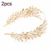 2pcs Metallic Leaves Branch Crown Hair Band Wedding Tiara Hair Accessories(Gold)