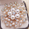 Women Large Snowflake Imitation Pearls Rhinestones Crystal  Brooch Pin Jewelry(White)