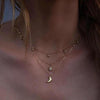 Versatile Round Beads Tassel Collarbone Chain Diamonds Eight-Pointed Star Moon Pendant Necklace(Gold)