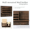 Solid Wood Wall-Mounted Retro Storage Rack Shelf Entryway Mail And Key Holder 39x23x7.8cm
