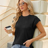 Ladies Summer Round Neck Loose Short Sleeve T-Shirt, Size: L(Black)