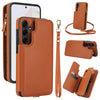 For Samsung Galaxy A35 5G Double Flap Zipper RFID Leather Phone Case with Short Lanyard(Brown)