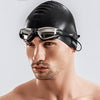 3 in 1 HD Waterproof and Anti-fog Large Frame Siamese Earplugs Swimming Goggles + Swimming Cap + Nose Clip Set for Men and Women(Pink)
