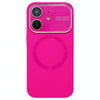 For iPhone 11 Large Window Acrylic Glass Lens MagSafe Silicone Phone Case(Rose Red)
