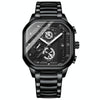BINBOND B6577 30M Waterproof Luminous Square Quartz Watch, Color: Black Steel-Black-White